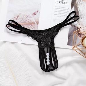 New Medium Black Faux Pearl Thong Panties